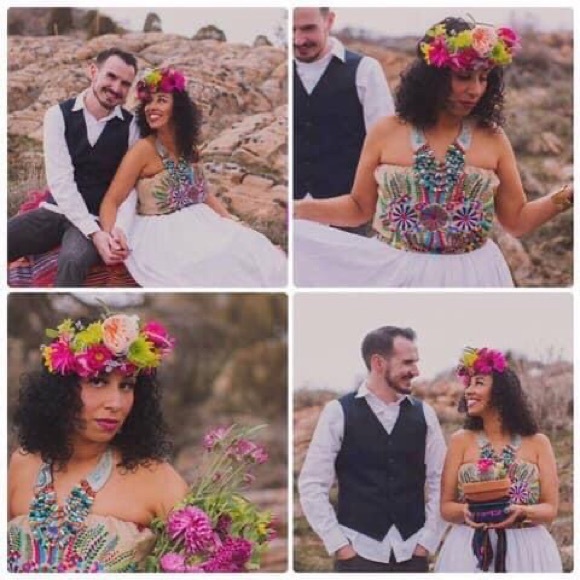 Mexican embroidered maxi dress strapless boho chic - Picture 2 of 3